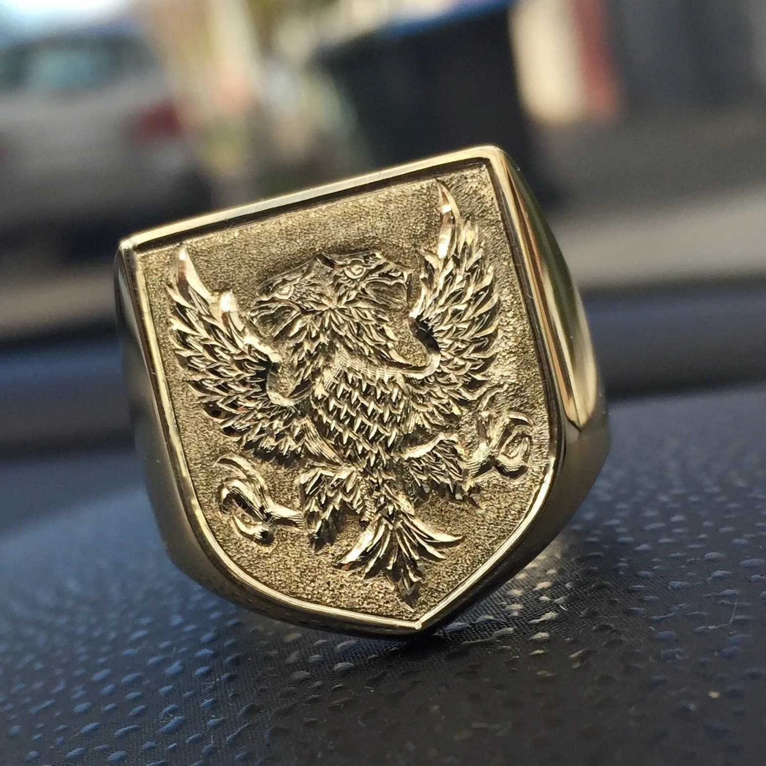 Large Shield Shape Deep Engraved 19mm x 23mm  -  9 Carat Yellow Gold Signet Ring