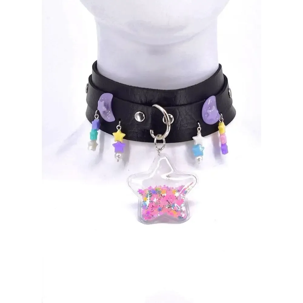 Lavender Moon Galaxy Choker with Kawaii Pendant and Stars