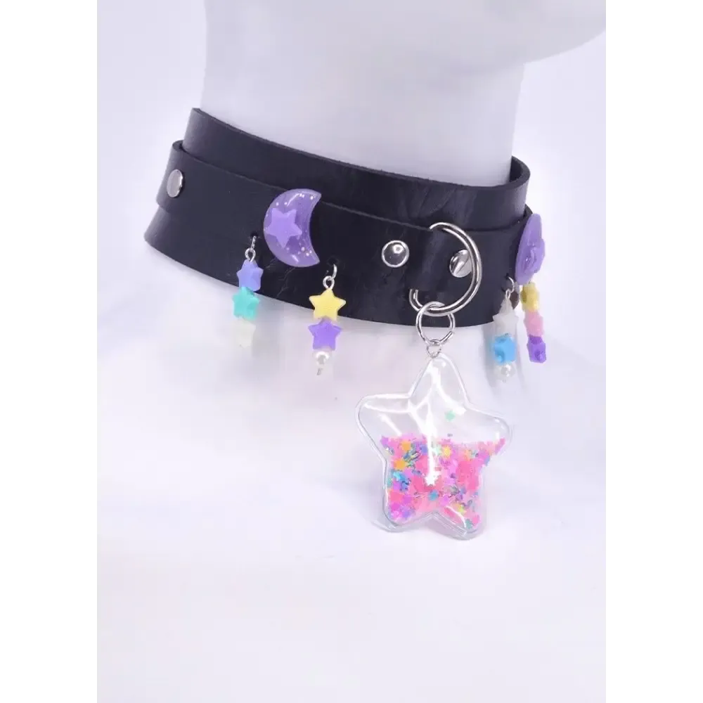 Lavender Moon Galaxy Choker with Kawaii Pendant and Stars