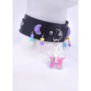 Lavender Moon Galaxy Choker with Kawaii Pendant and Stars