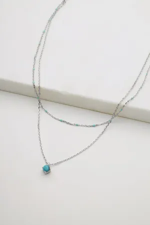 Layered Blue Necklace - Silver