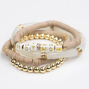Le La Lo Boy Mom Tubular Beaded Bracelet Set - Ladies Taupe