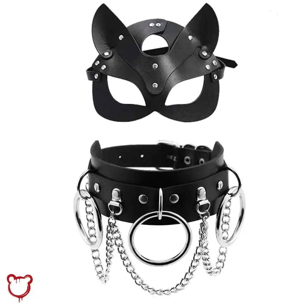 Leather Mask and Choker Combo