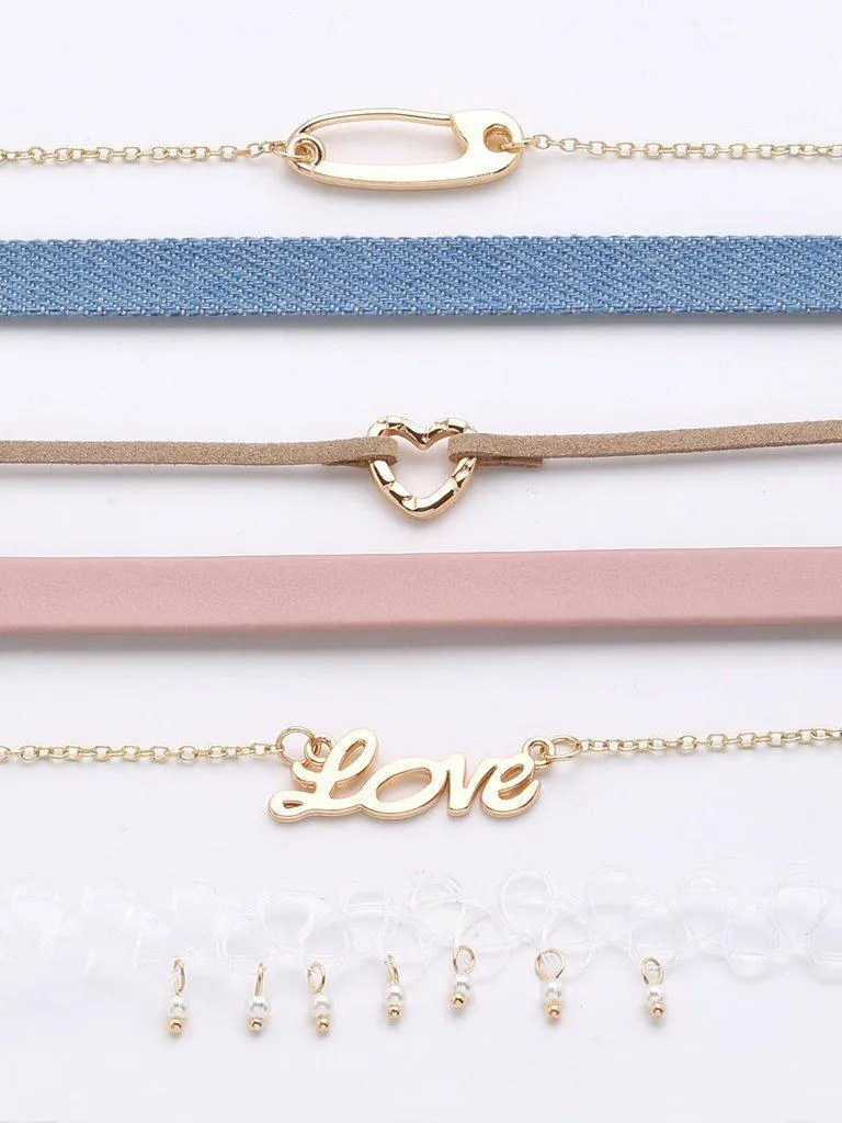 Letter Love & Heart Detail Choker Set 6pcs
