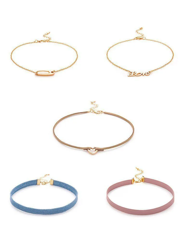 Letter Love & Heart Detail Choker Set 6pcs