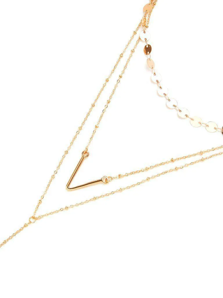 Letter V & Sequin Detail Layered Chain Necklace