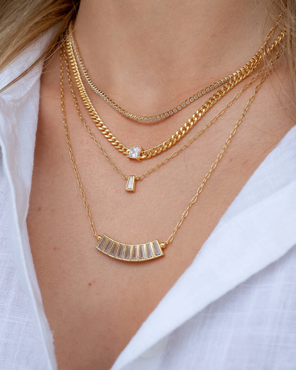 Lillian CZ Row & Charm Layered Necklace