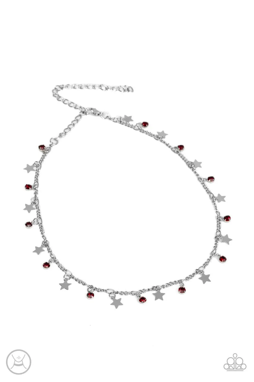 Little Lady Liberty - Red - Rhinestone Star Patriotic Americana Paparazzi Choker Necklace