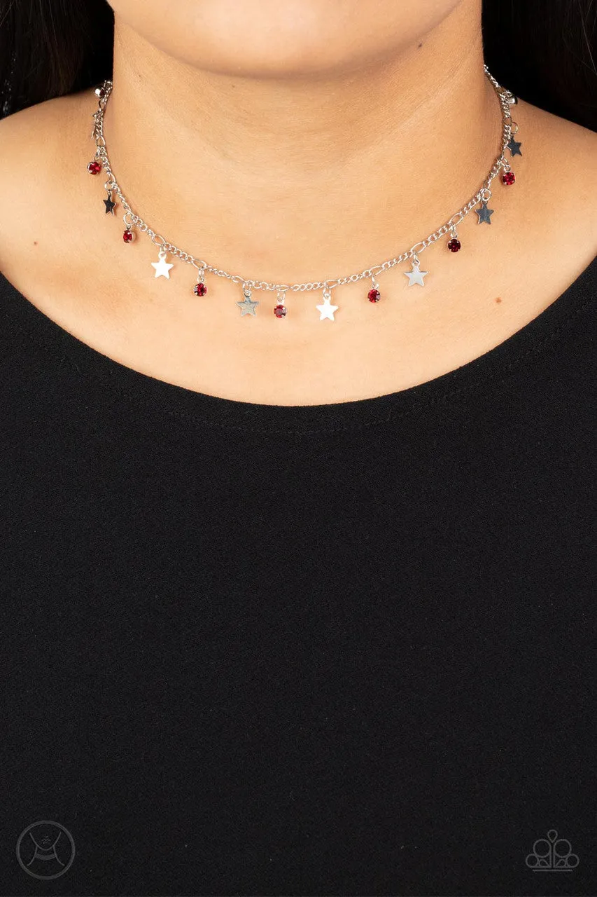 Little Lady Liberty - Red - Rhinestone Star Patriotic Americana Paparazzi Choker Necklace