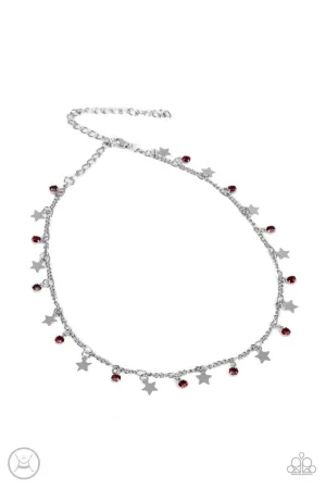 Little Lady Liberty - Red - Rhinestone Star Patriotic Americana Paparazzi Choker Necklace