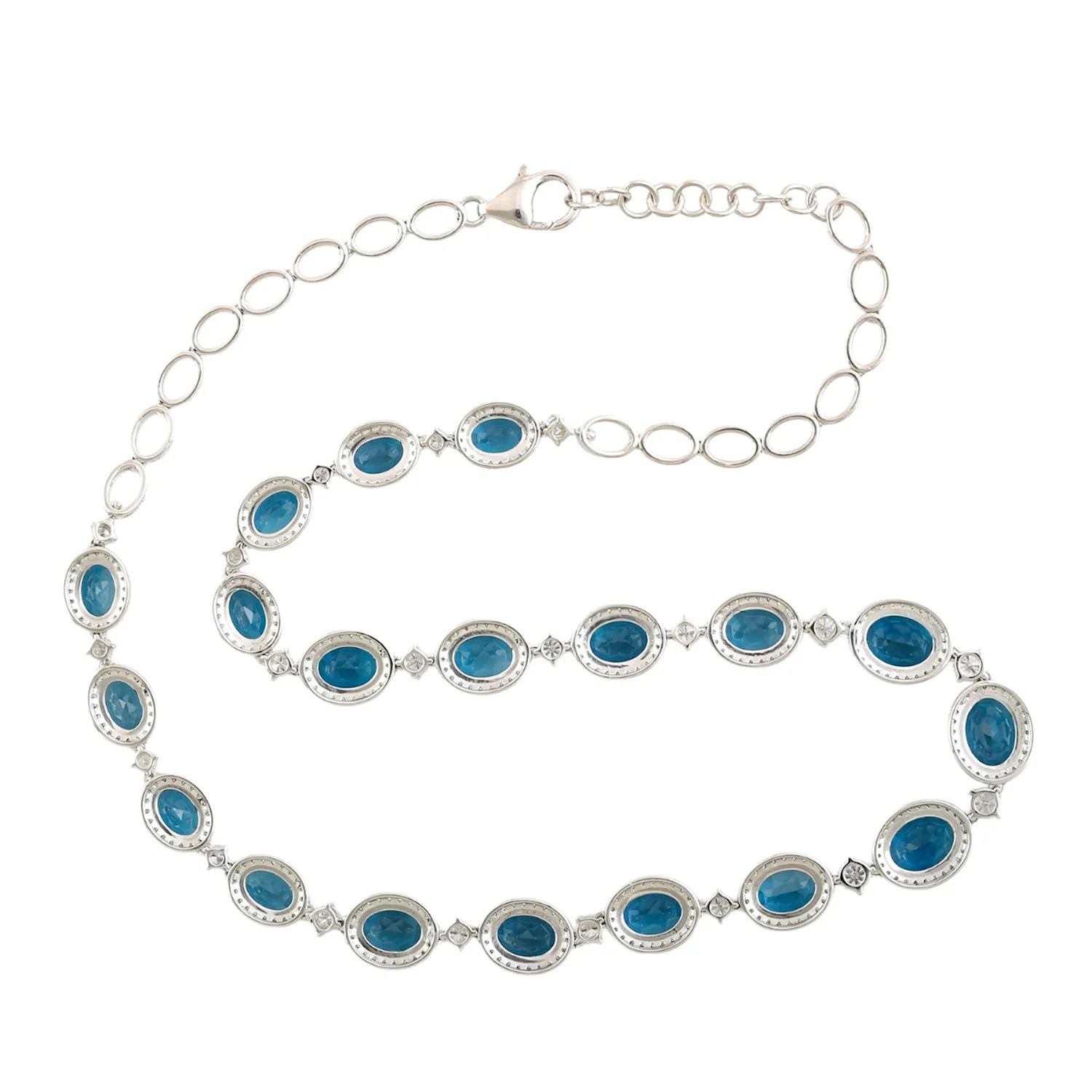 London Topaz Pave Diamond Beautiful Choker Necklace In 14K White Gold For Her