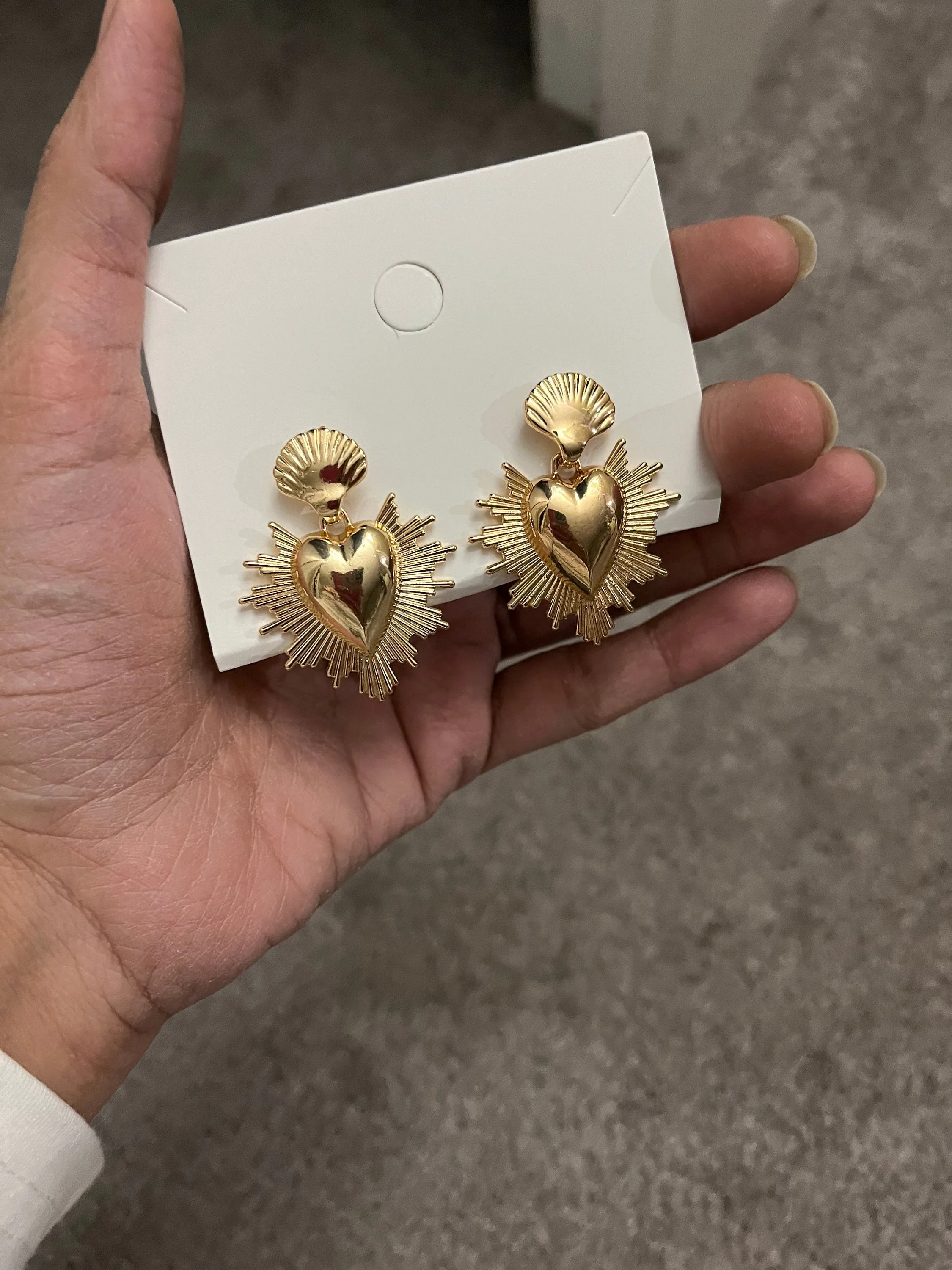 Long gold earrings ,big gold heart earrings , gold statement earrings chunky bold  , big gold earrings , large gold earrings