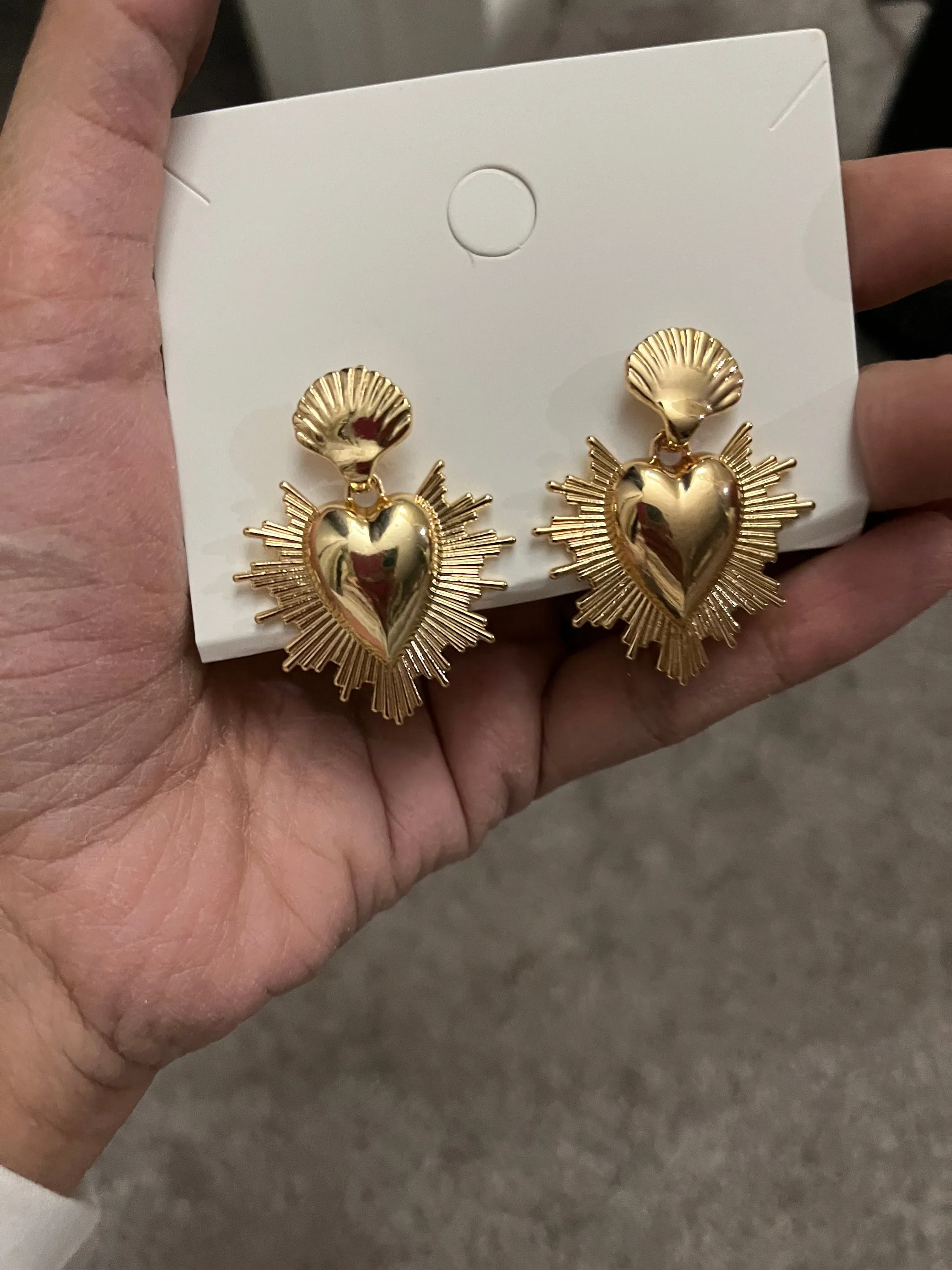 Long gold earrings ,big gold heart earrings , gold statement earrings chunky bold  , big gold earrings , large gold earrings