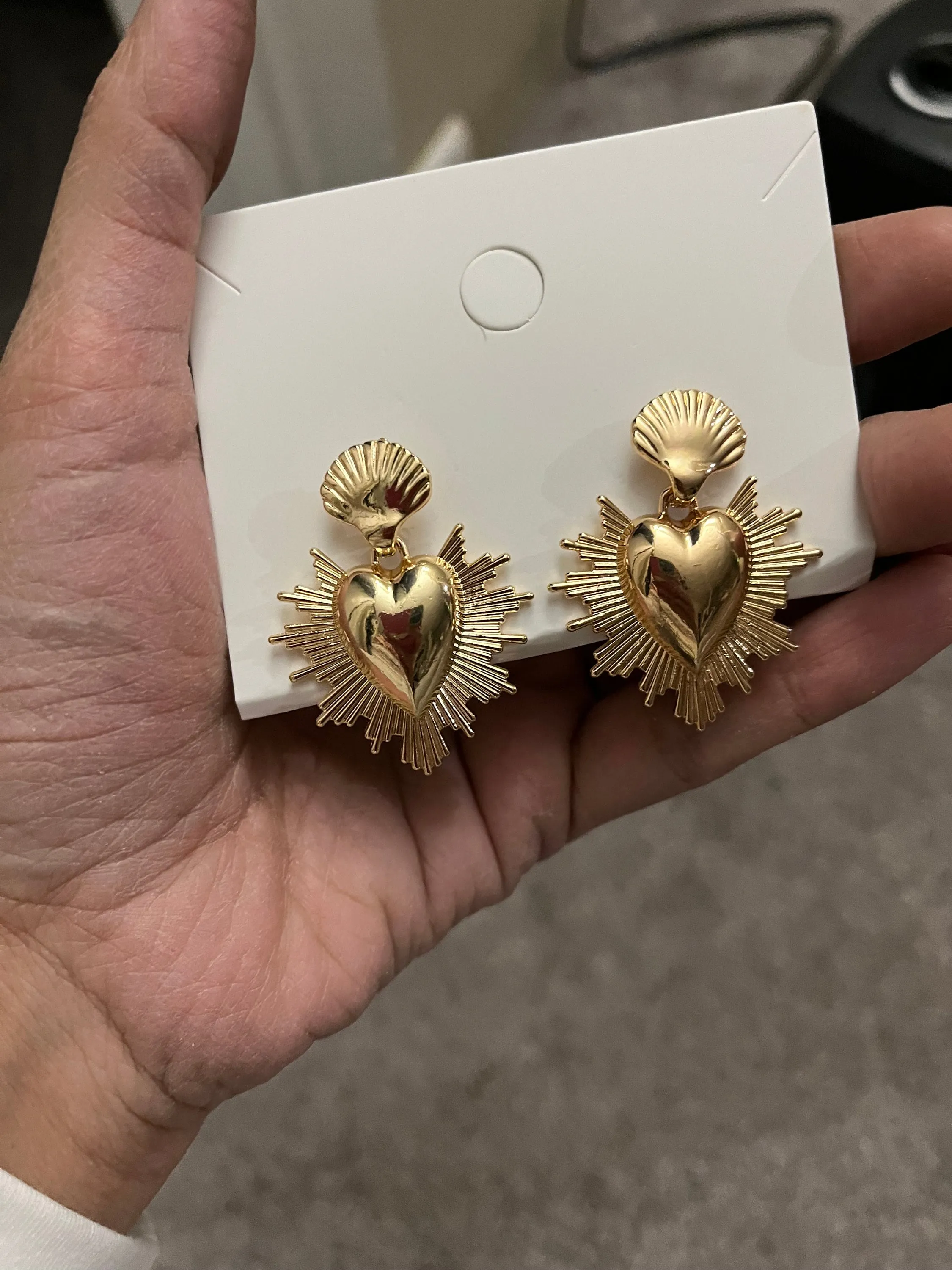 Long gold earrings ,big gold heart earrings , gold statement earrings chunky bold  , big gold earrings , large gold earrings