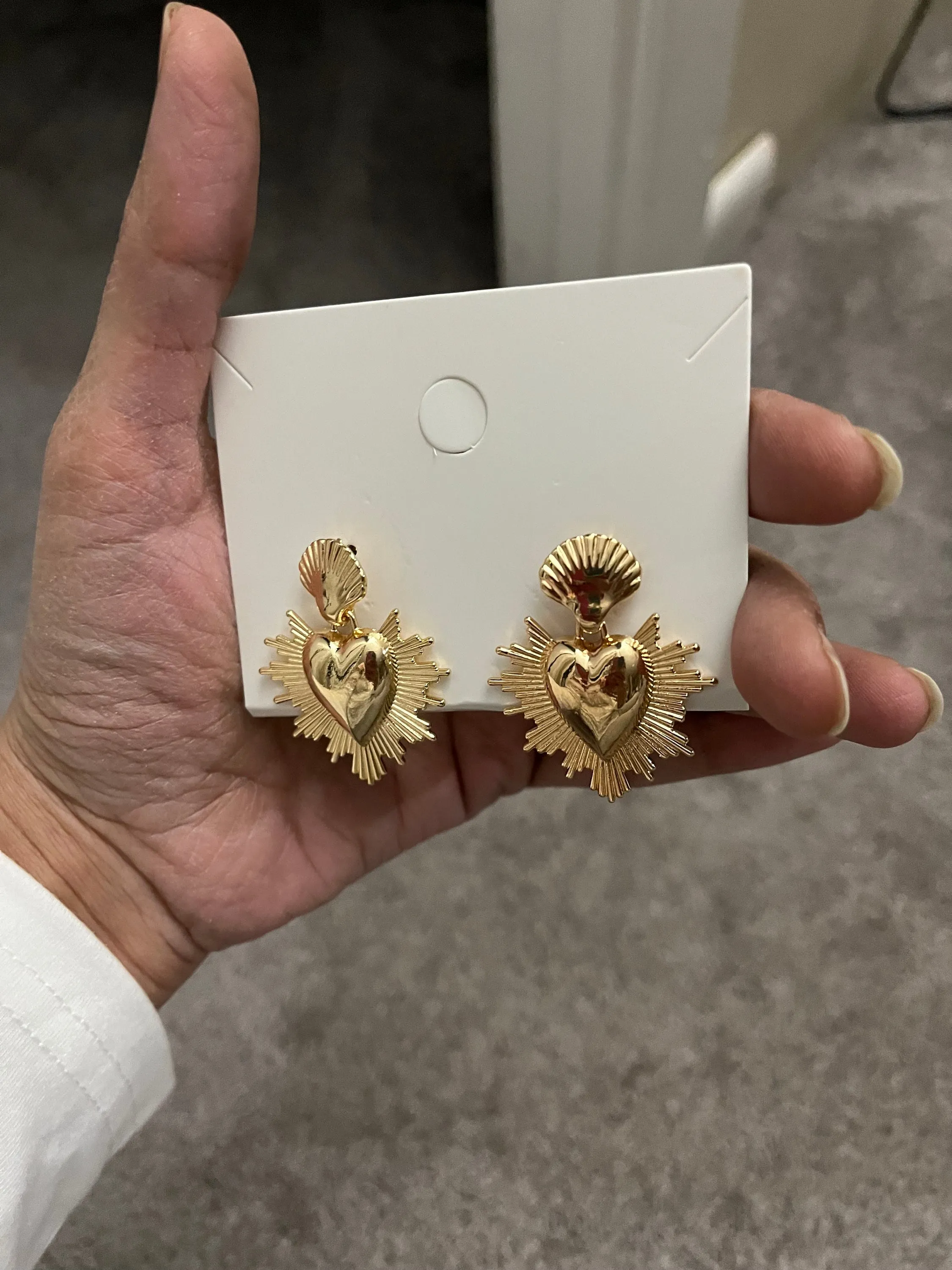 Long gold earrings ,big gold heart earrings , gold statement earrings chunky bold  , big gold earrings , large gold earrings