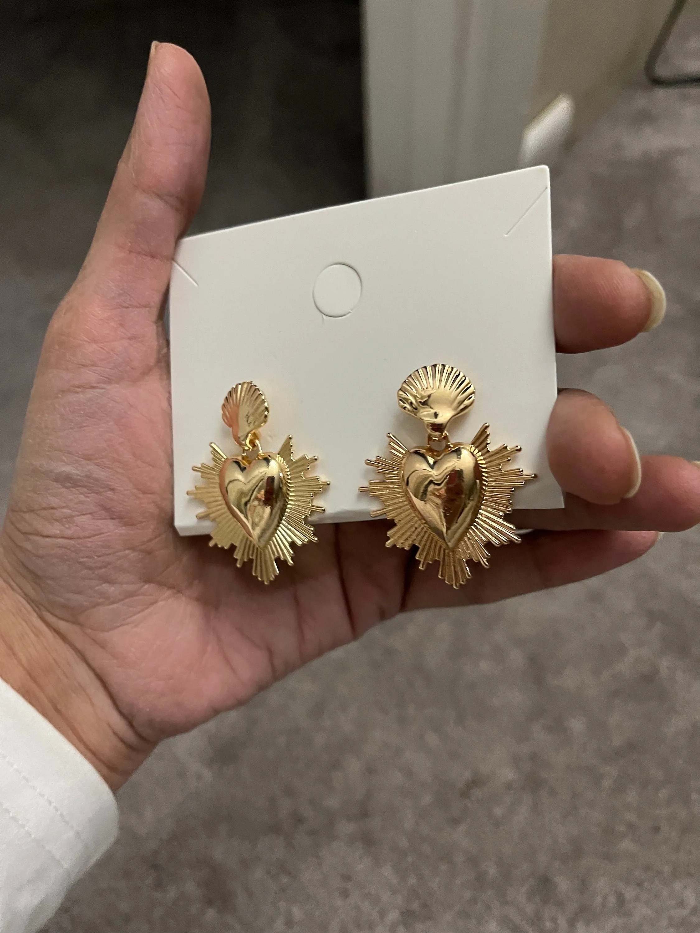 Long gold earrings ,big gold heart earrings , gold statement earrings chunky bold  , big gold earrings , large gold earrings