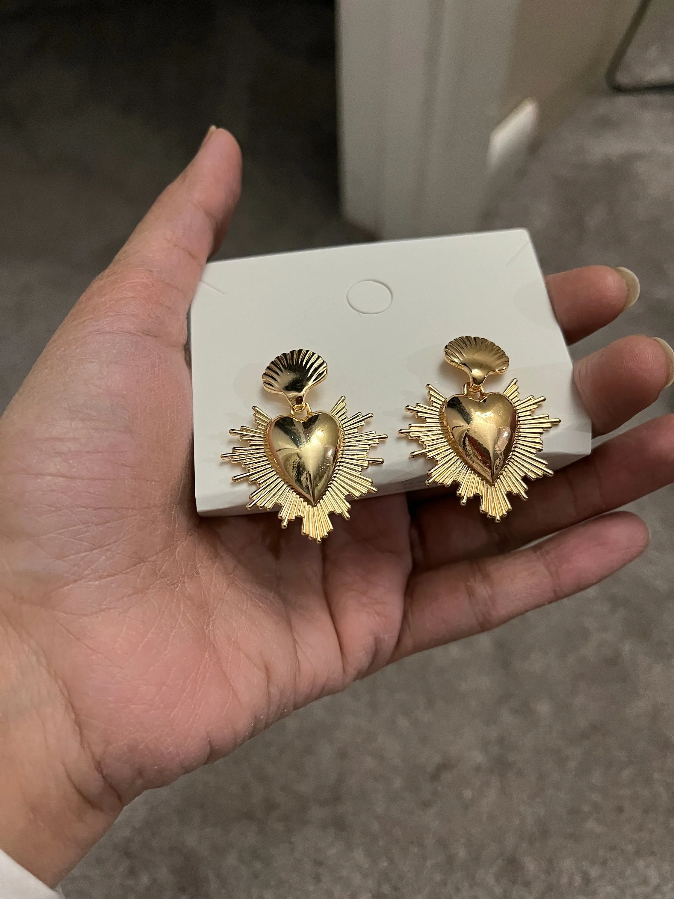 Long gold earrings ,big gold heart earrings , gold statement earrings chunky bold  , big gold earrings , large gold earrings