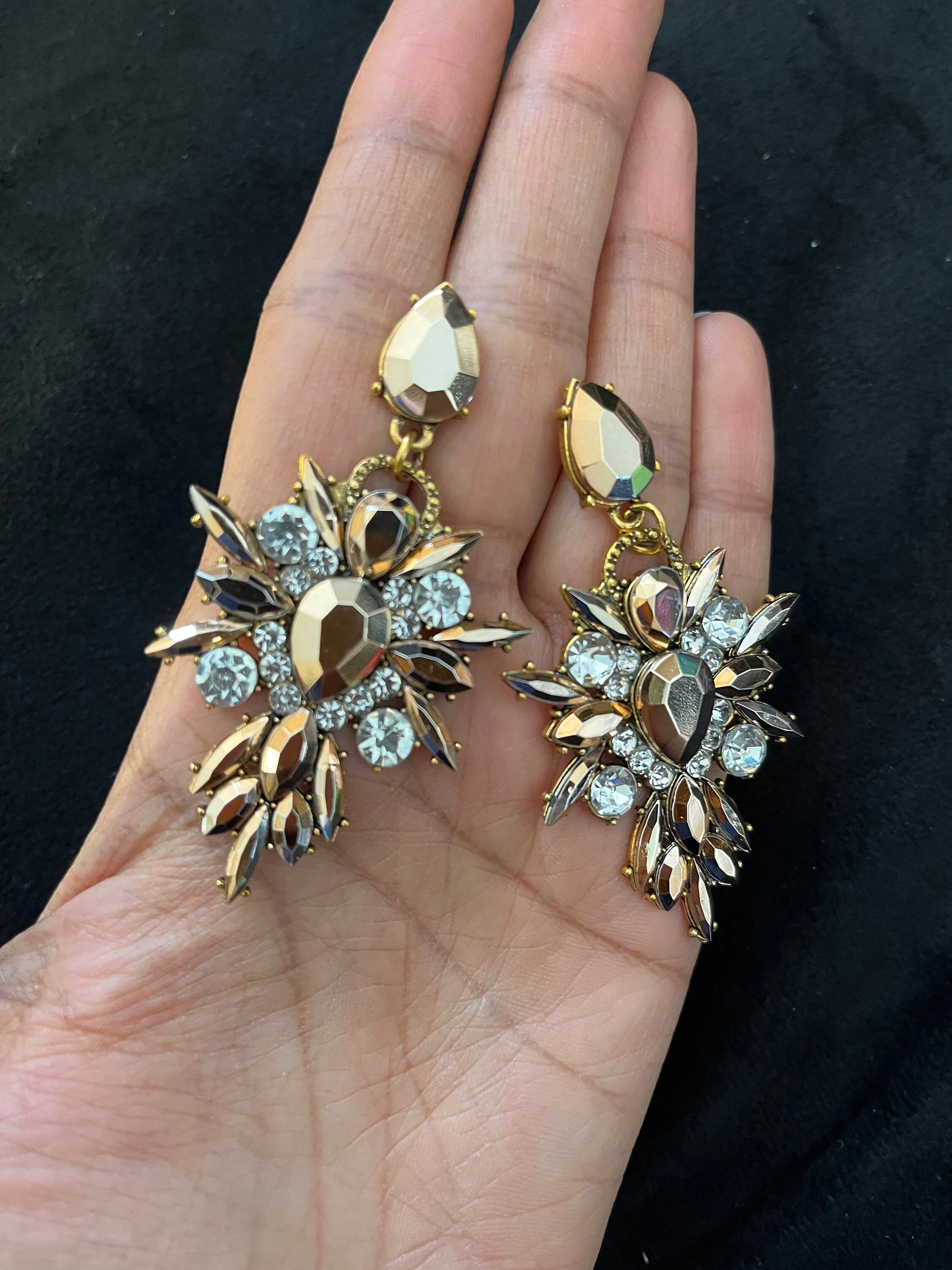 Long gold rhinestone earrings , gold acrylic earrings , gold chandelier earring , gold statement earrings , chunky gold copper  pierced