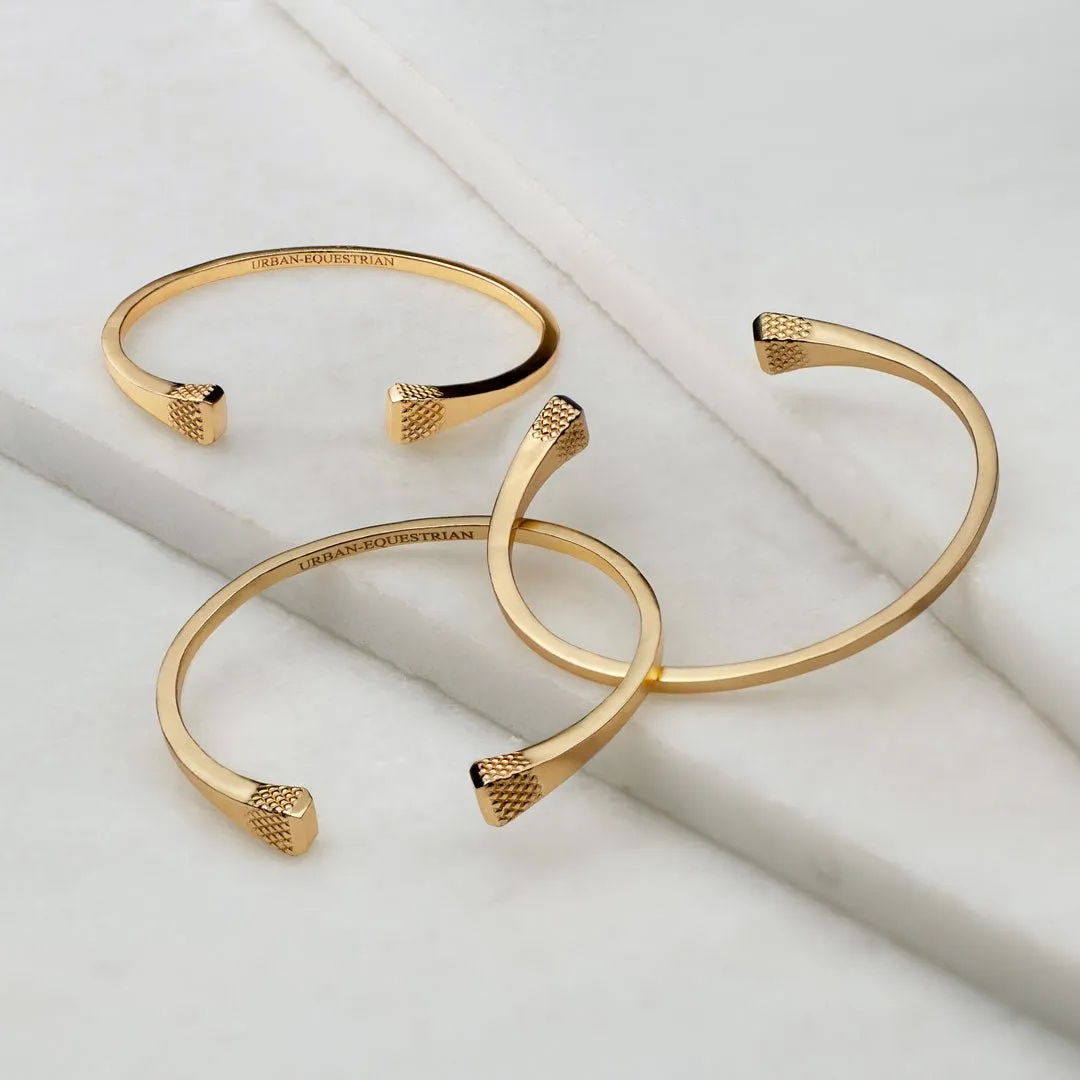 Lucky Nail - Blacksmith Texture and 14K Gold on Solid Brass Horseshoe Cuff Bracelet