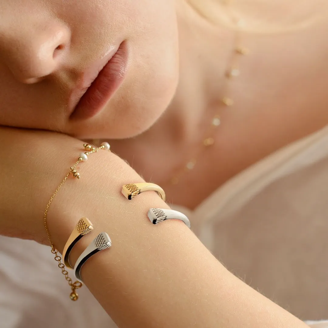 Lucky Nail - Blacksmith Texture and 14K Gold on Solid Brass Horseshoe Cuff Bracelet