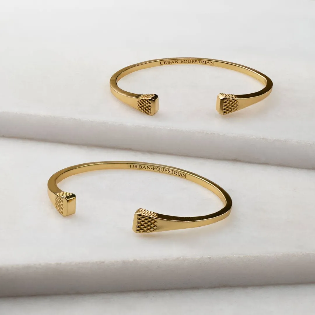 Lucky Nail - Blacksmith Texture and 14K Gold on Solid Brass Horseshoe Cuff Bracelet