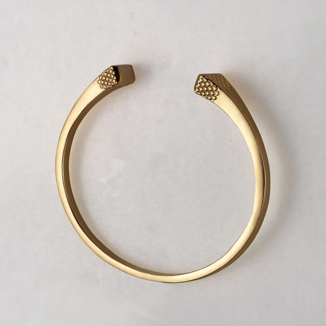 Lucky Nail - Blacksmith Texture and 14K Gold on Solid Brass Horseshoe Cuff Bracelet