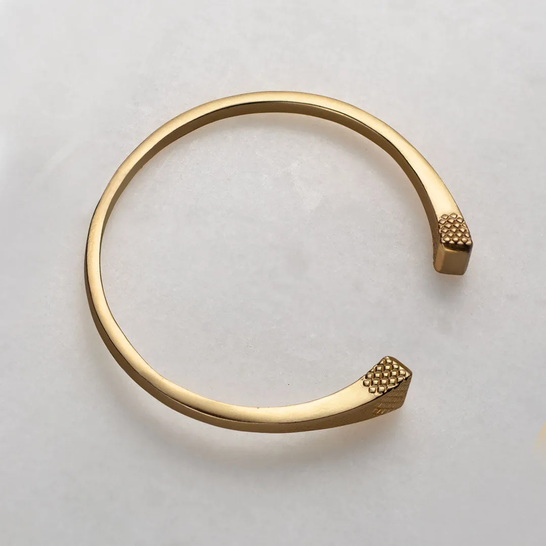 Lucky Nail - Blacksmith Texture and 14K Gold on Solid Brass Horseshoe Cuff Bracelet