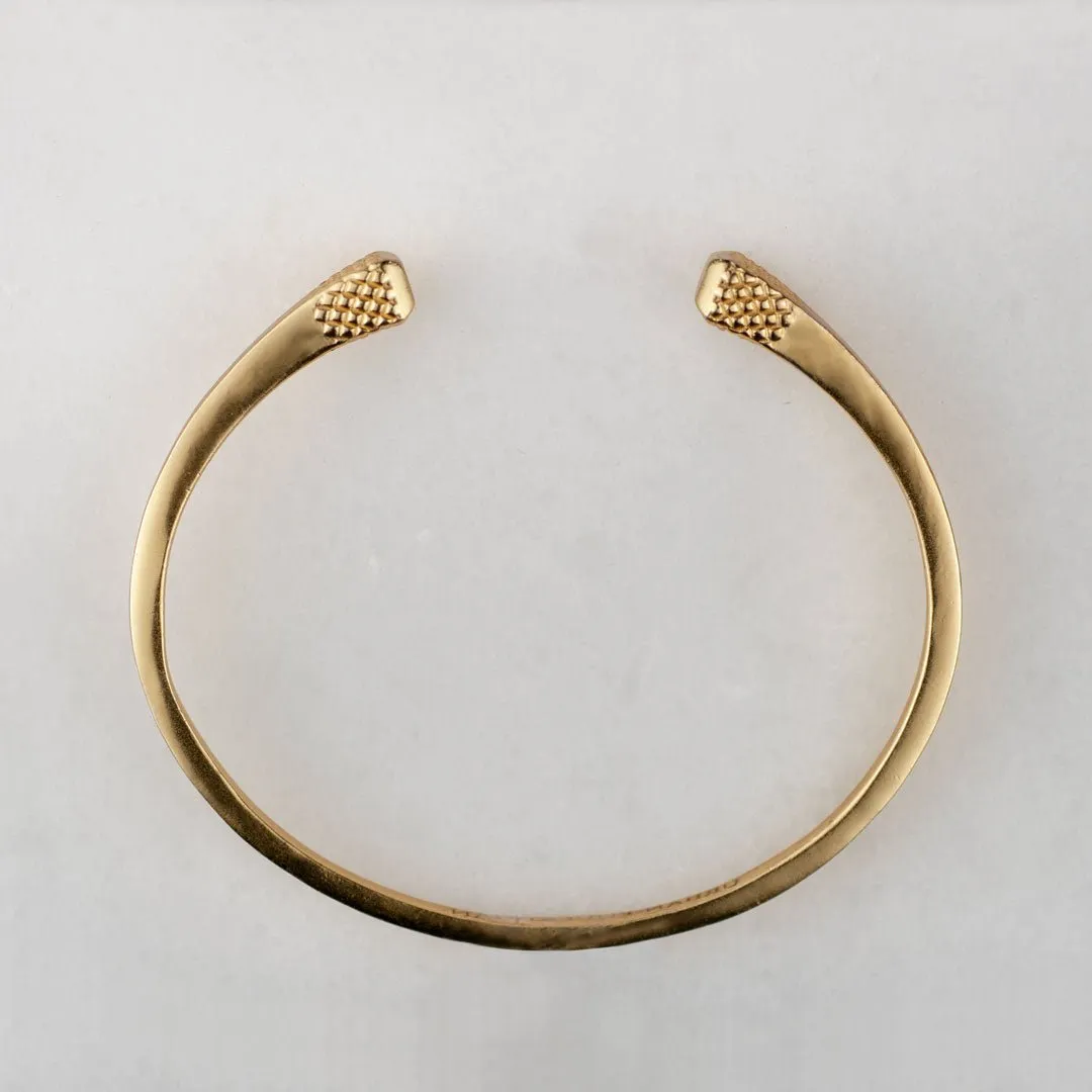Lucky Nail - Blacksmith Texture and 14K Gold on Solid Brass Horseshoe Cuff Bracelet