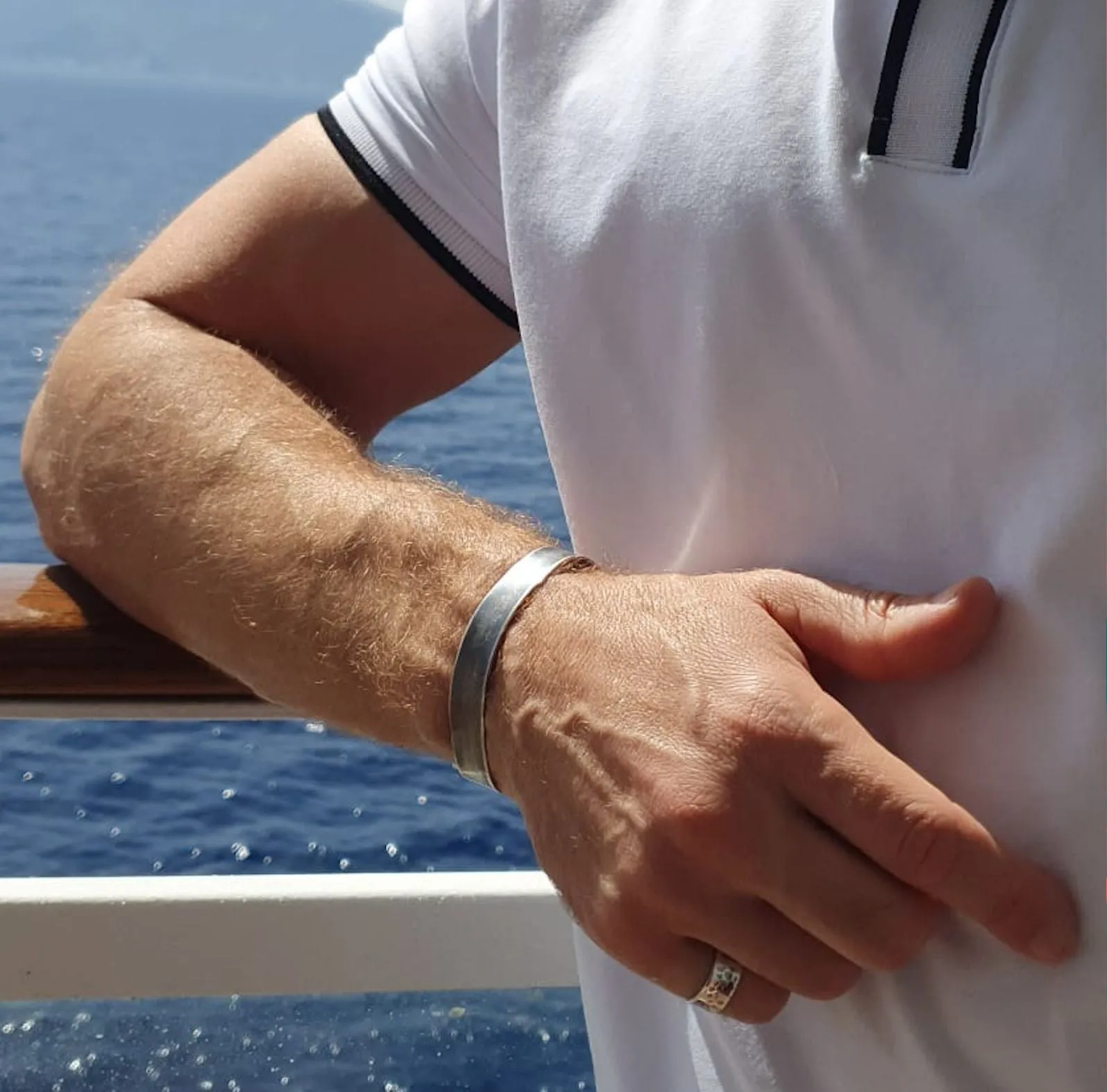 Mens Brushed Silver bracelet - Designer Bracelets for Men - 1/2 bangle cuff