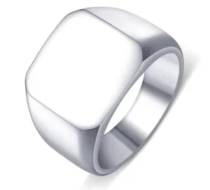 Mens Polished Finish Stainless Steel Signet Ring 316L