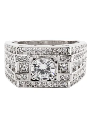 Mens Silver CZ Signet Ring | Appx 9 Grams