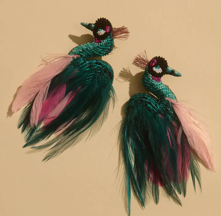Mignonne Gavigan Grey Crowned Crane Earrings - Teal Combo