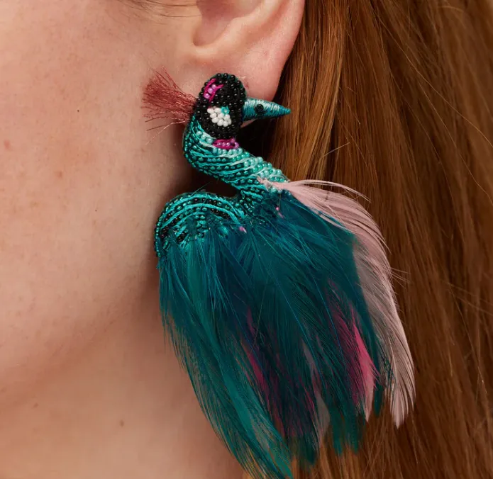 Mignonne Gavigan Grey Crowned Crane Earrings - Teal Combo