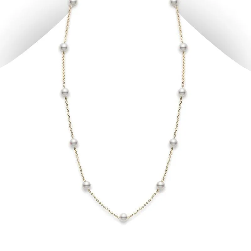 Mikimoto 18K Yellow gold Pearl Station Necklace