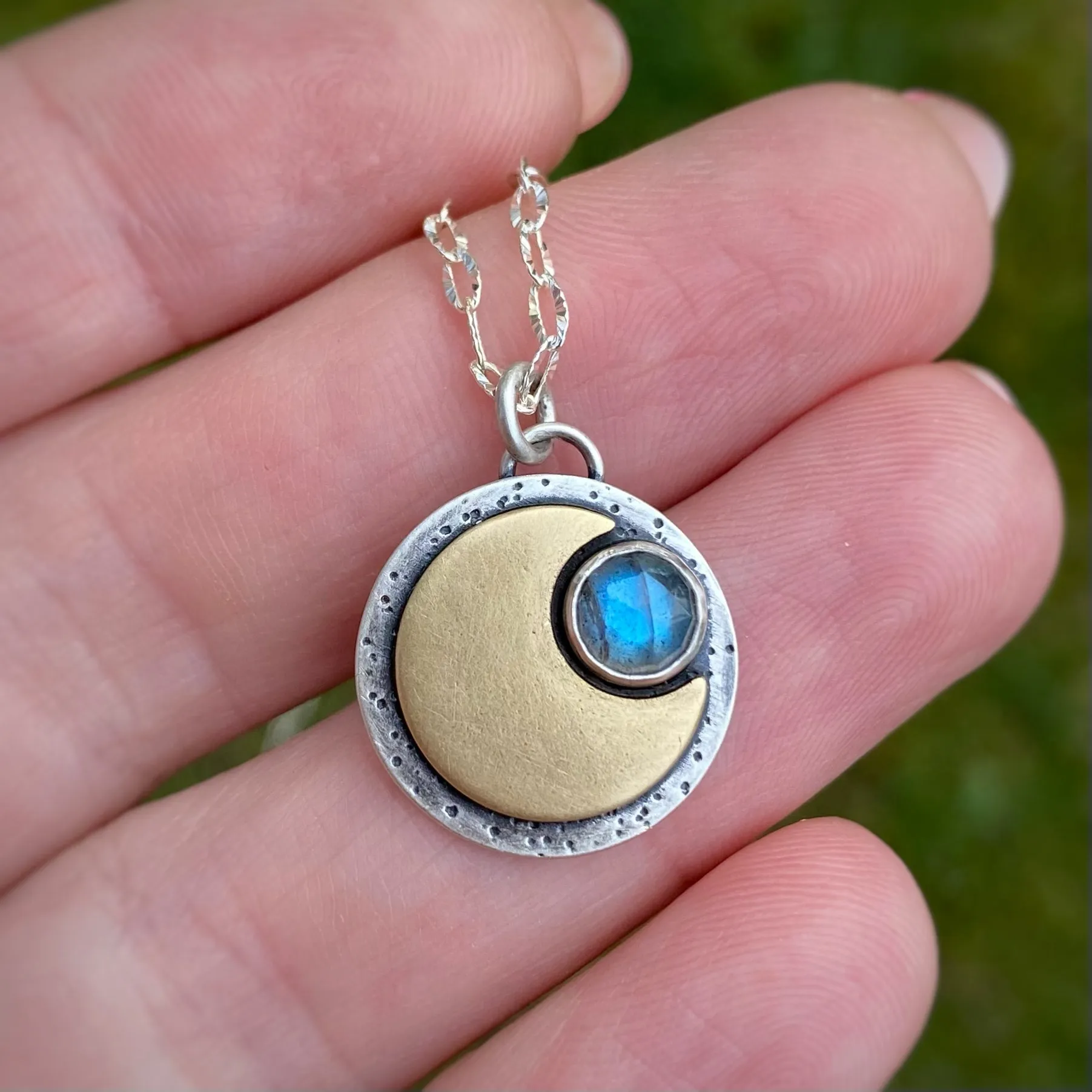 Mini Moon Necklace - Labradorite / 18” / Made to Order