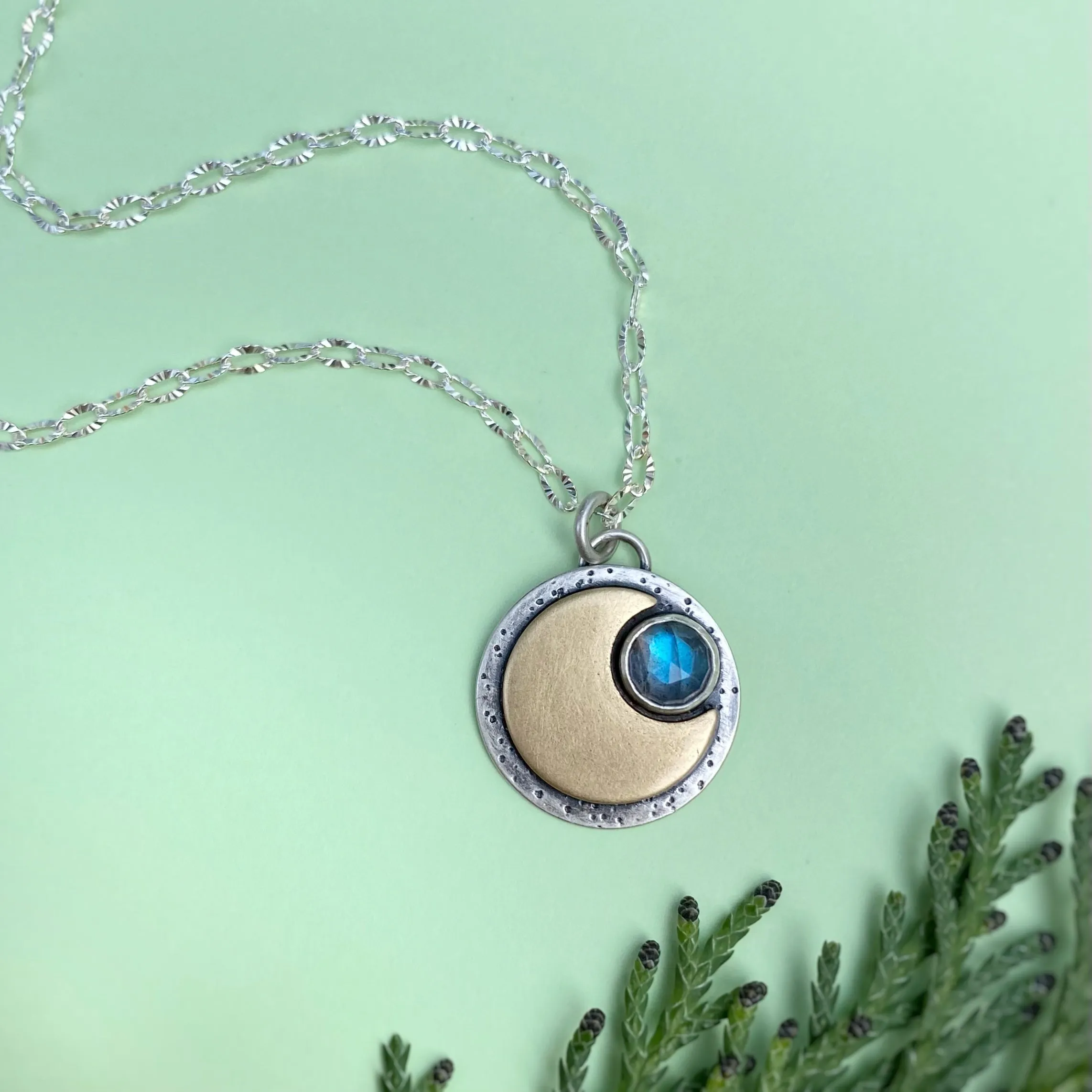 Mini Moon Necklace - Labradorite / 18” / Made to Order