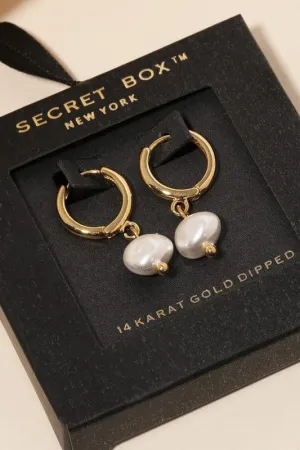 Mini Pearl Drop Hoop Earrings-Gold