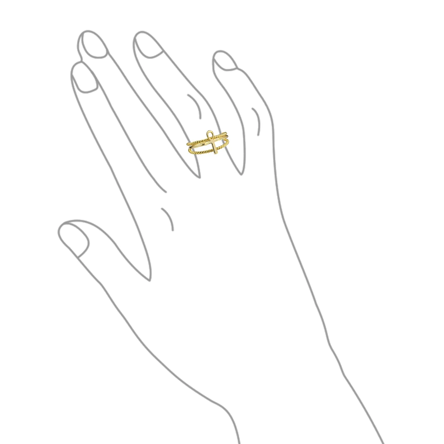 Minimalist Ankh Cross Twisted Stackable Bands Silver Ring Set 14K Gold Plated