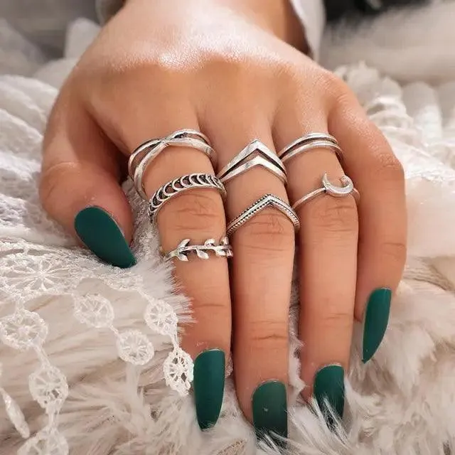 Modern Luxury Ring Set  for Girls Splendid Fashionable Crystal Sun Pearl Rings Set for Women And Girls Gold Color Heart Knuckle Rings - Female