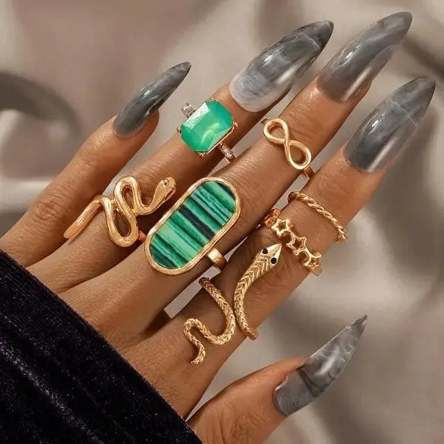 Modern Luxury Ring Set  for Girls Splendid Fashionable Crystal Sun Pearl Rings Set for Women And Girls Gold Color Heart Knuckle Rings - Female