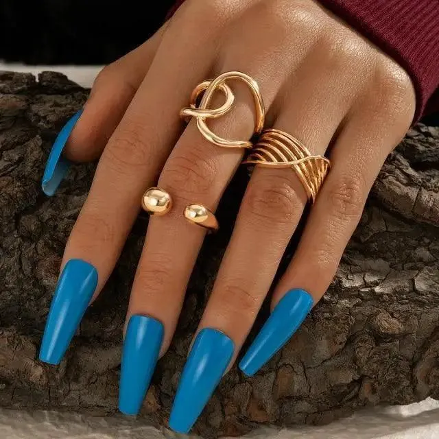 Modern Luxury Ring Set  for Girls Splendid Fashionable Crystal Sun Pearl Rings Set for Women And Girls Gold Color Heart Knuckle Rings - Female