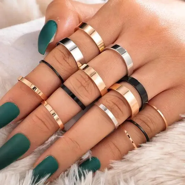 Modern Luxury Ring Set  for Girls Splendid Fashionable Crystal Sun Pearl Rings Set for Women And Girls Gold Color Heart Knuckle Rings - Female