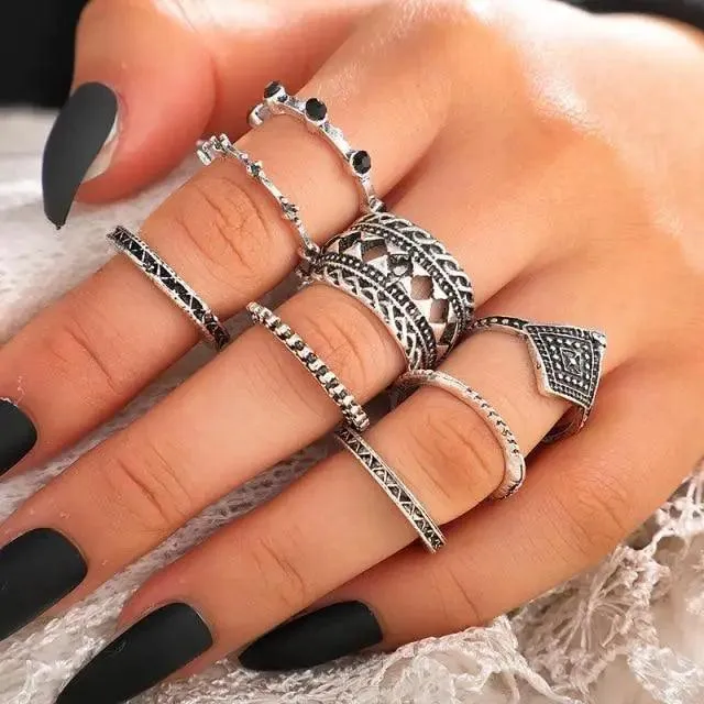 Modern Luxury Ring Set  for Girls Splendid Fashionable Crystal Sun Pearl Rings Set for Women And Girls Gold Color Heart Knuckle Rings - Female