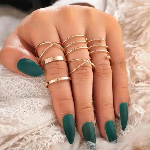 Modern Luxury Ring Set  for Girls Splendid Fashionable Crystal Sun Pearl Rings Set for Women And Girls Gold Color Heart Knuckle Rings - Female