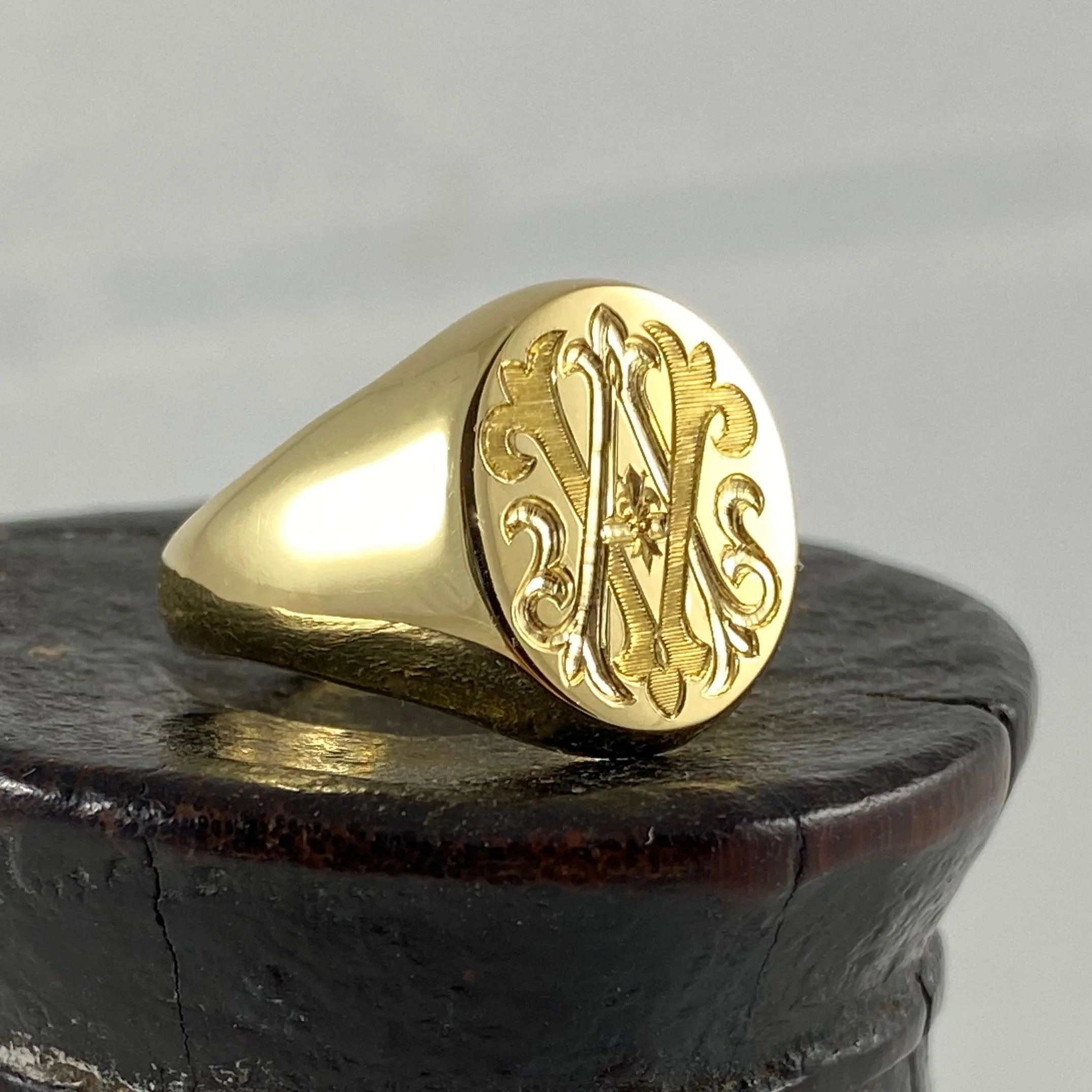 Monogram Engraved  16mm x 13mm  -   18 Carat Yellow Gold Signet Ring