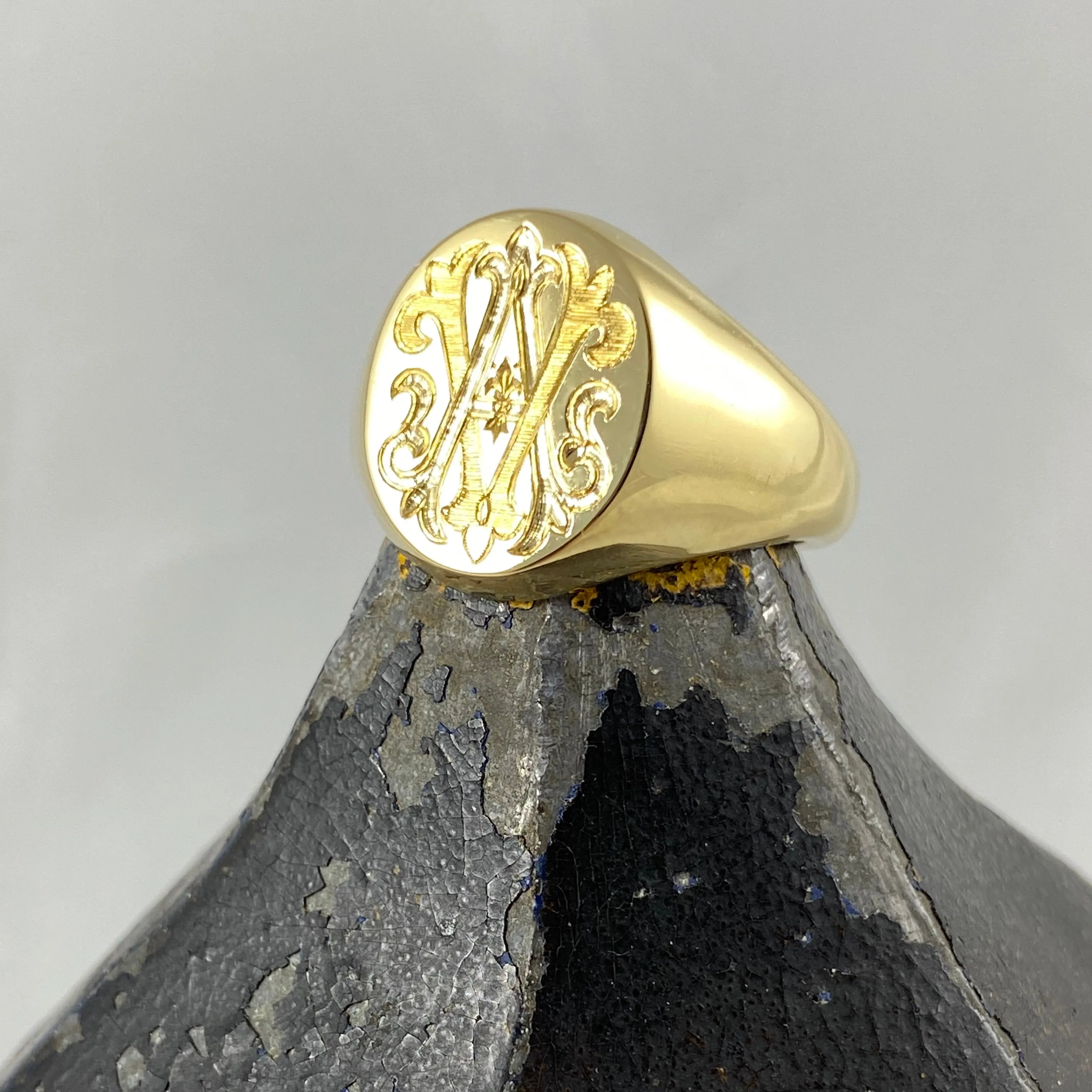 Monogram Engraved  16mm x 13mm  -   18 Carat Yellow Gold Signet Ring