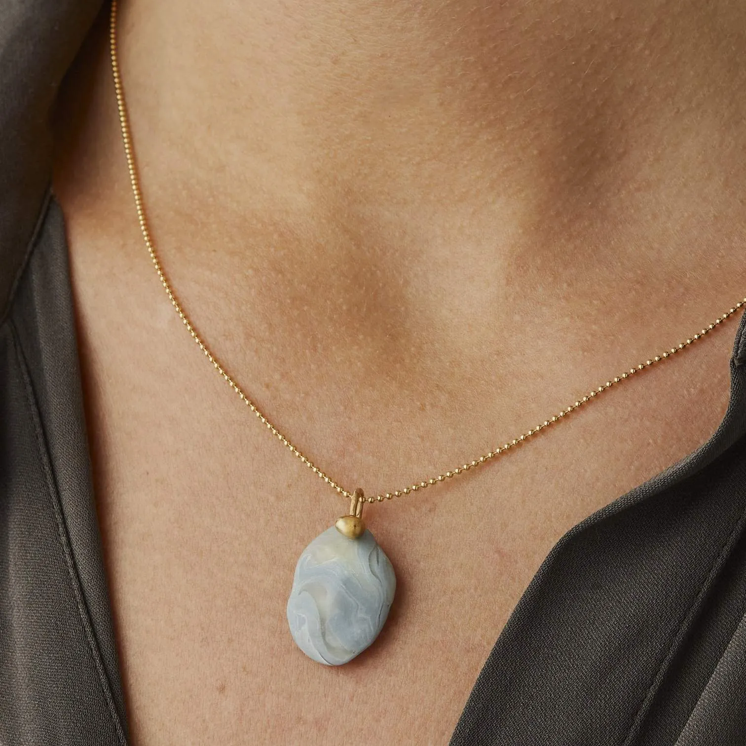 Moss Pebble Clay Bronze Pendant