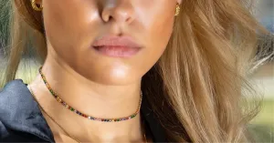 Multi-Color Tennis Chain Necklace - Boho-Chic Choker in 925 Sterling Silver with 18K Gold Plating, 14" Length
