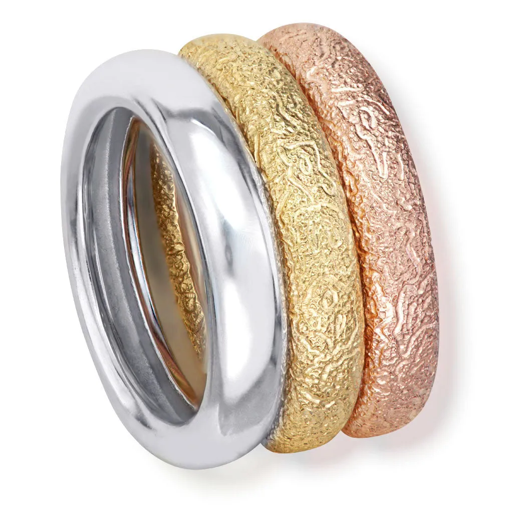 Multi Gold Three Band Stackable Textured Rings