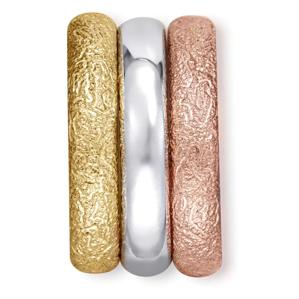 Multi Gold Three Band Stackable Textured Rings